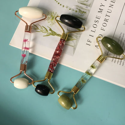 רולר עיסוי פנים מאבן ג’ייד טבעית למתיחת העור והפחתת נפיחות