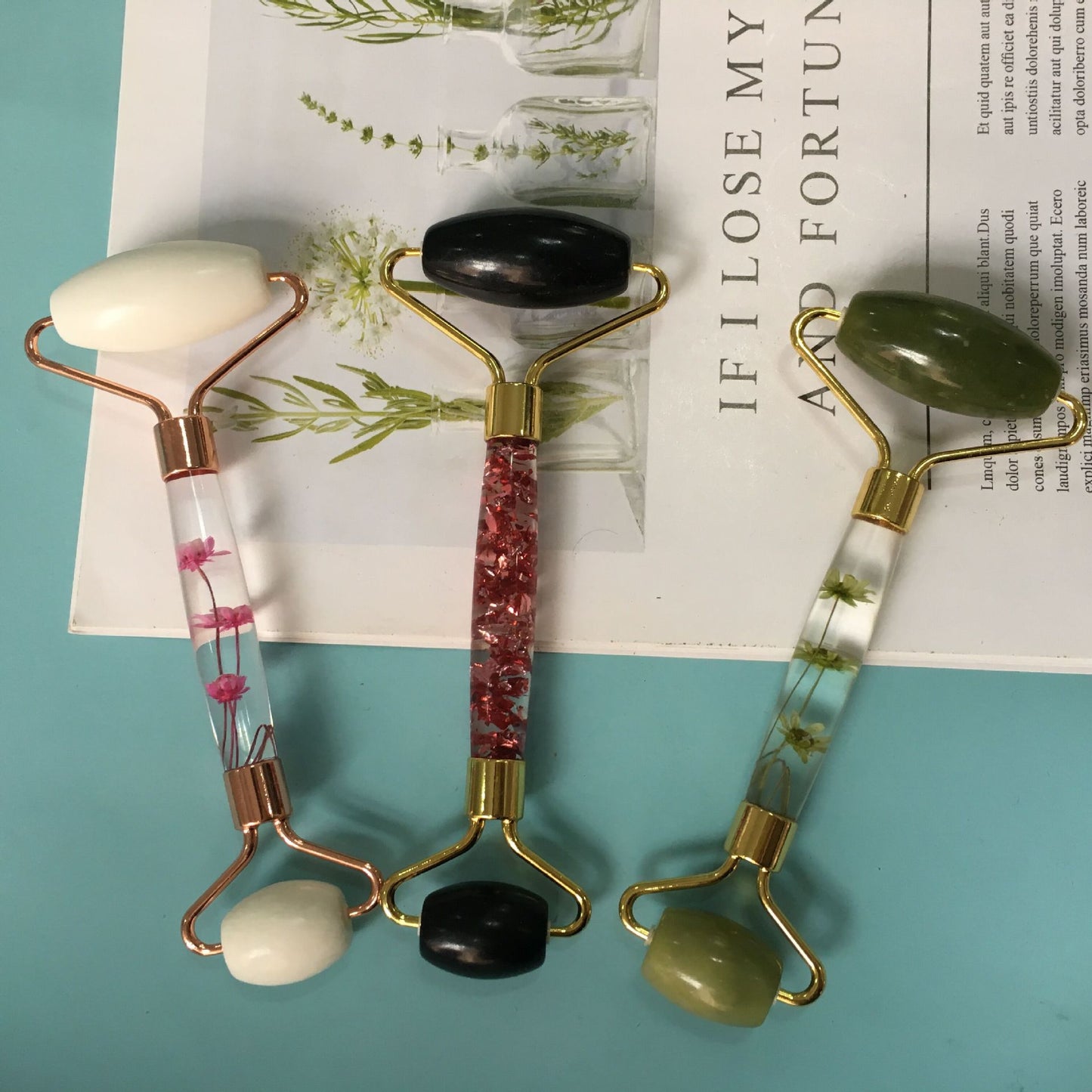 רולר עיסוי פנים מאבן ג’ייד טבעית למתיחת העור והפחתת נפיחות