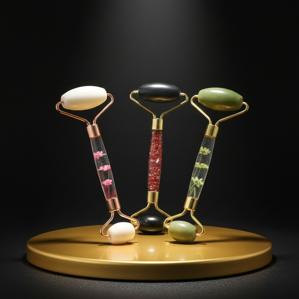 רולר עיסוי פנים מאבן ג’ייד טבעית למתיחת העור והפחתת נפיחות