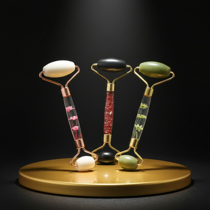 רולר עיסוי פנים מאבן ג’ייד טבעית למתיחת העור והפחתת נפיחות